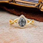 Dazzling 3 - Prong Pear-Cut Black Rutilated Quartz Engagement Ring